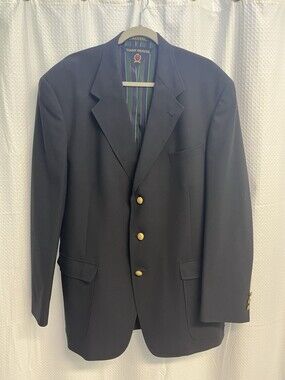 Vtg‎ Tommy Hilfiger Men’s 100% Wool Blazer Gold Buttons USA 46L Classic